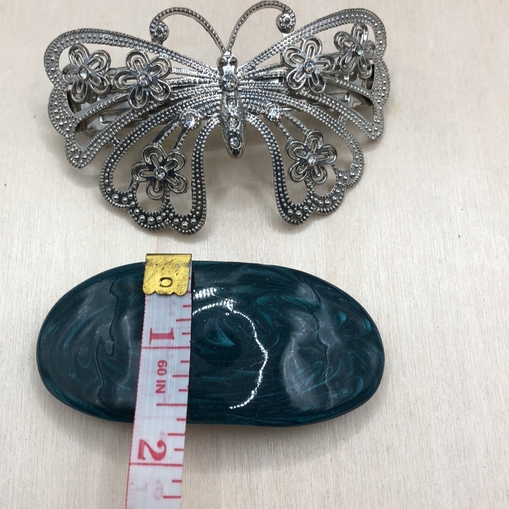Vintage 2 barrette hair clips enamel and butterfly. - Picture 6 of 8